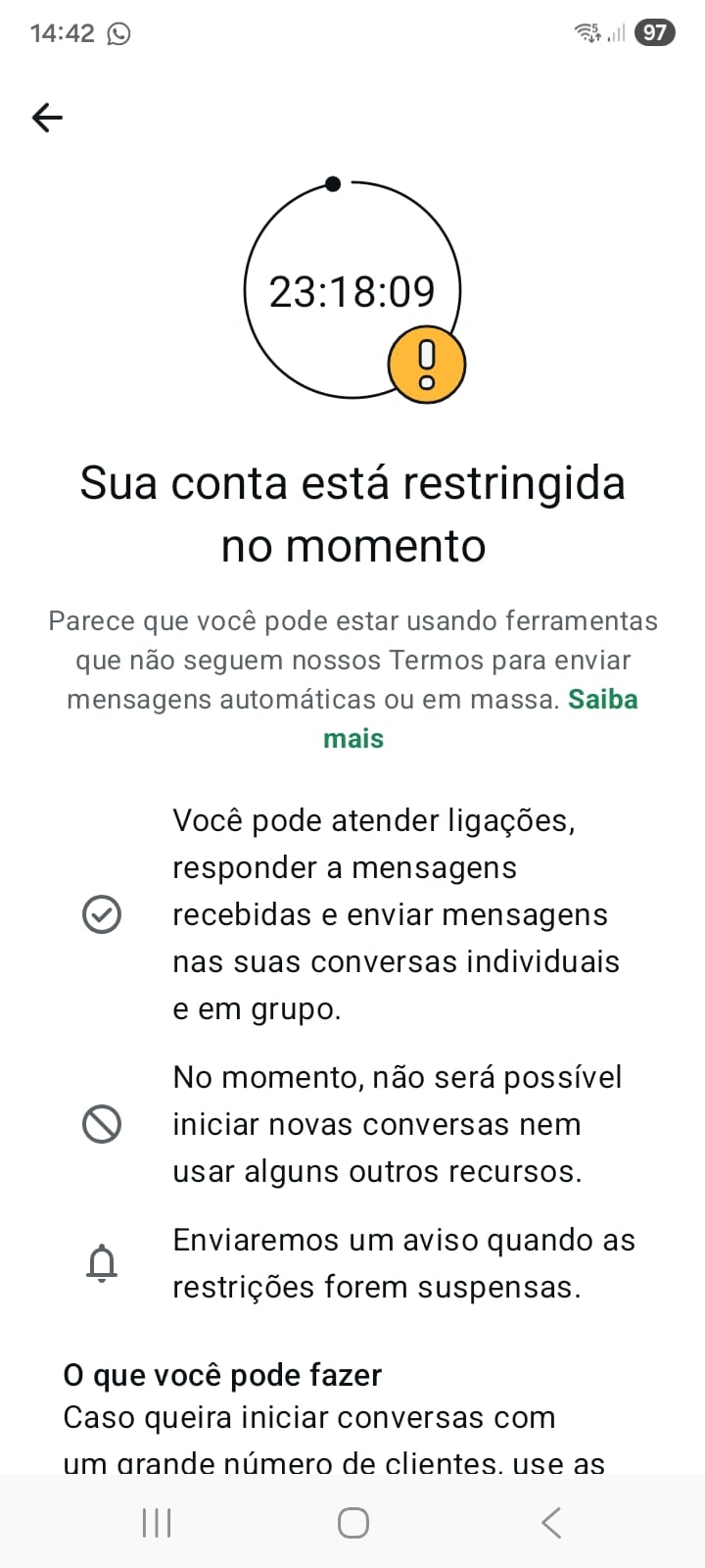 Aviso de restrição do WhatsApp